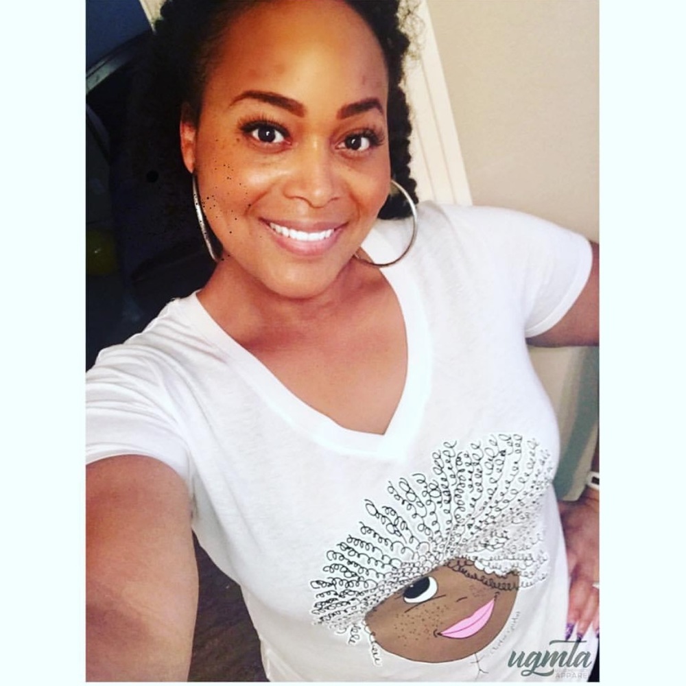 New white vneck tee with cute girl graphic tshirt.